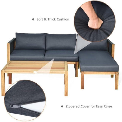 🏡 Patio Lounge Furniture | Wooden Garden Seating Set 🌿 | Cushioned Conversation Couch