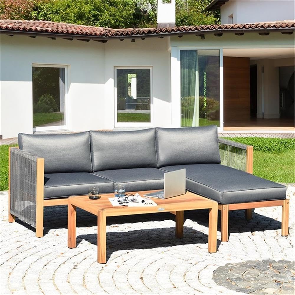 🏡 Patio Lounge Furniture | Wooden Garden Seating Set 🌿 | Cushioned Conversation Couch